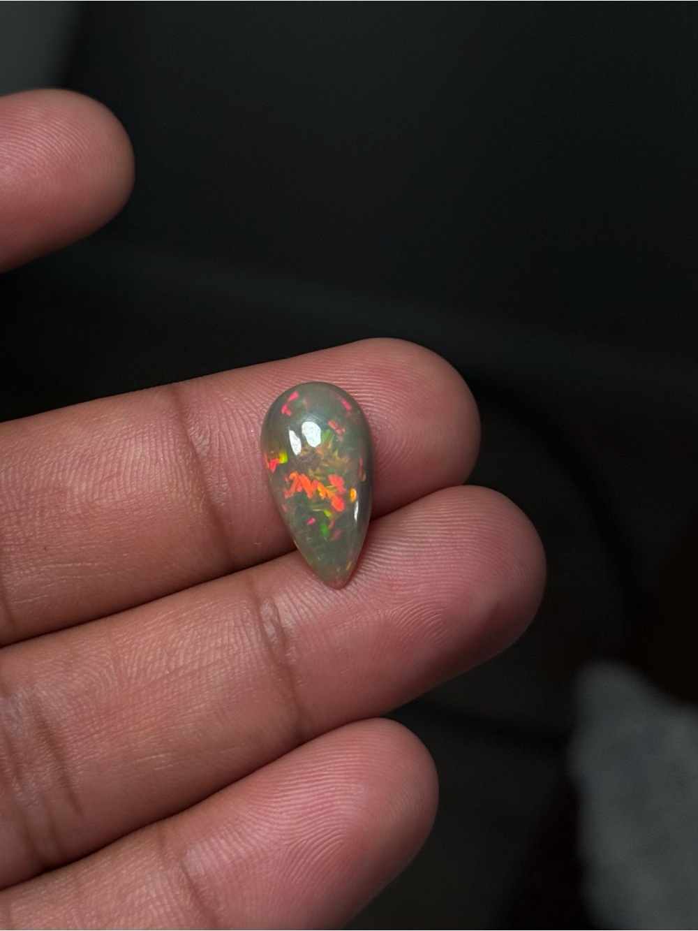 Natural Ethiopian Welo Opal 4.1 Ct Pear Cabochon Multi Fire Loose Gemstone